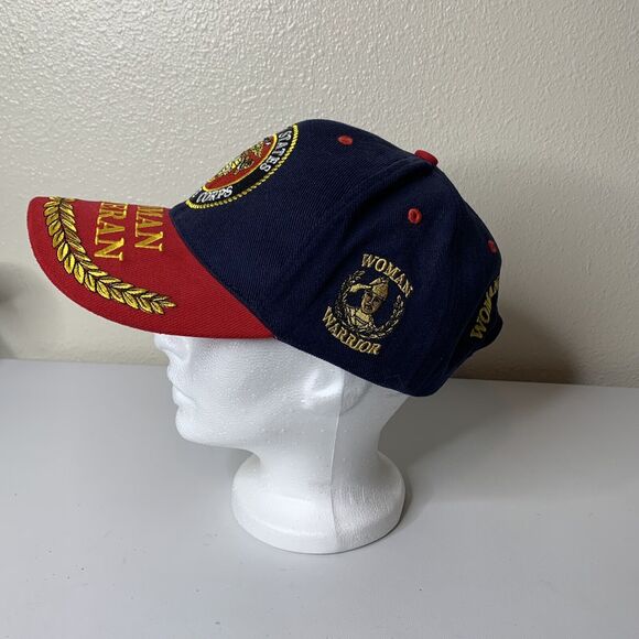 United States Marine Corps USM Baseball Cap 'Woman Veteran' Blue Red Adjustable - Picture 3 of 7